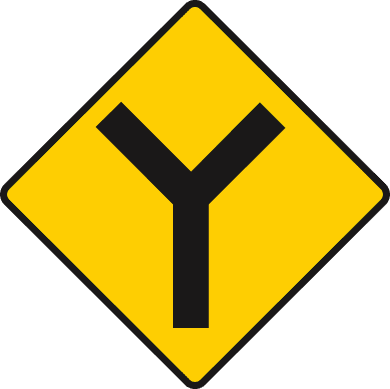 Y-junction ahead with roads of equal importance