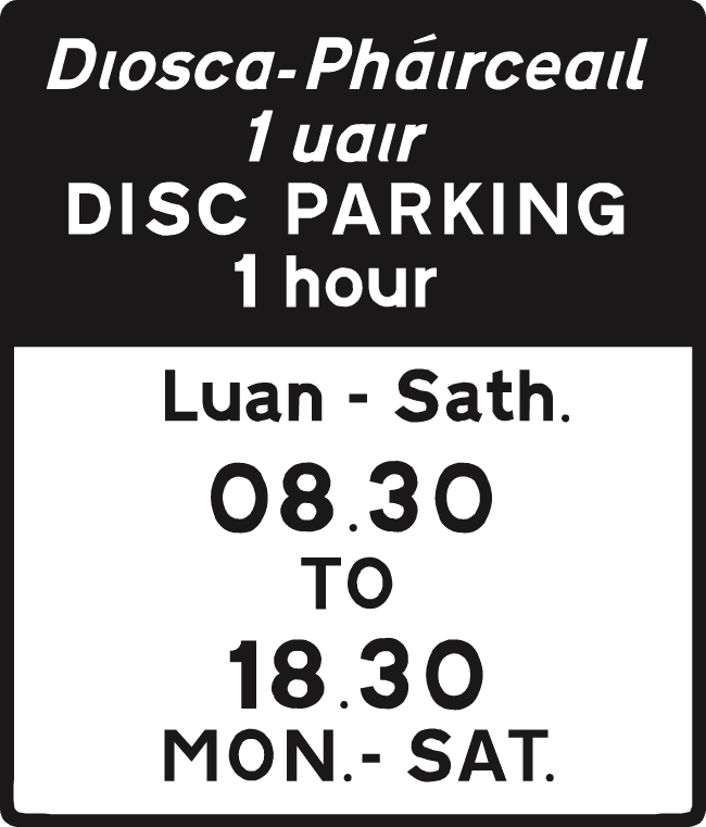 Disc parking operates during the time shown