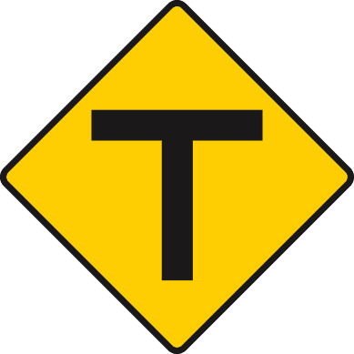 T-junction ahead with roads of equal importance