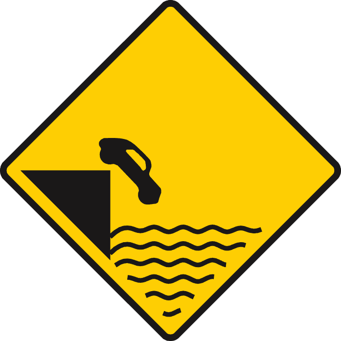 Unprotected quay; canal or river ahead