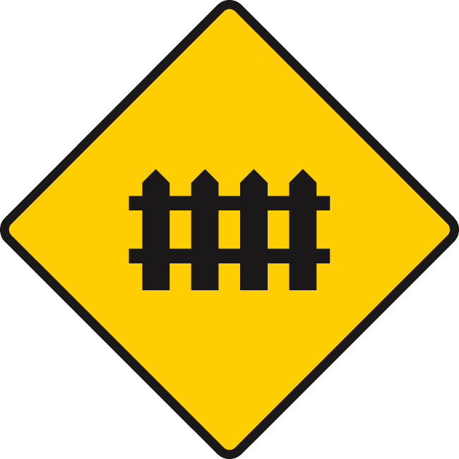 Level crossing ahead guarded by gates or barriers