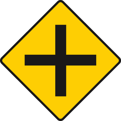 Crossroads ahead with roads of equal importance