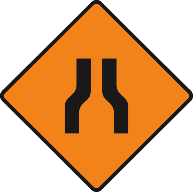 Road narrows on both sides